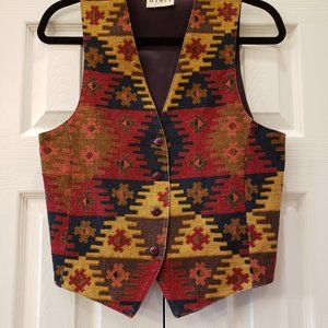 Mix It Vest, Southwestern styling, multi color, Size M, 100% Cotton, EUC